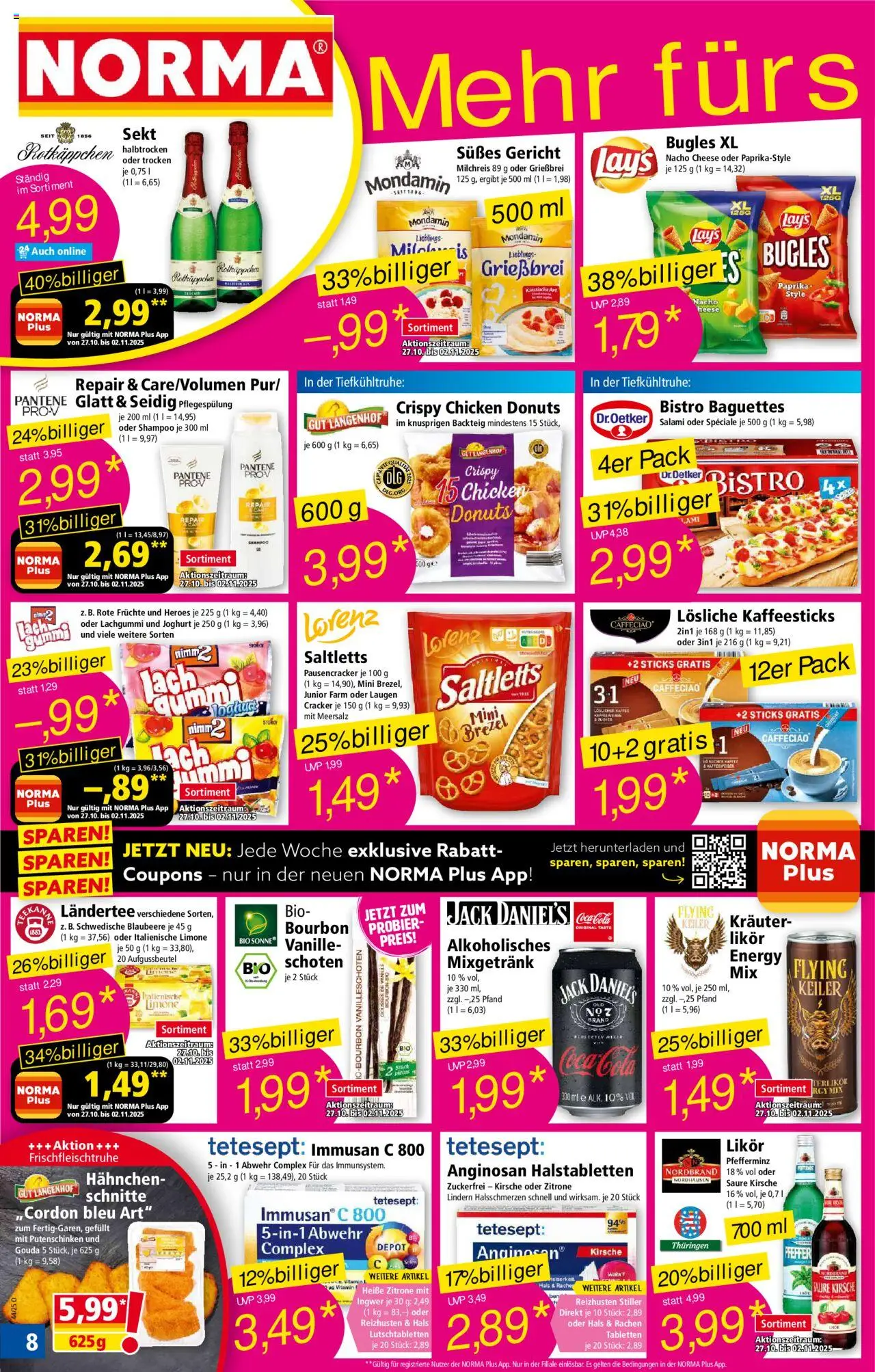 Norma Prospekt 	 – gültig ab 27.10.2025 | Seite: 8 | Produkte: Coca cola, Joghurt, Rotkäppchen, Salami