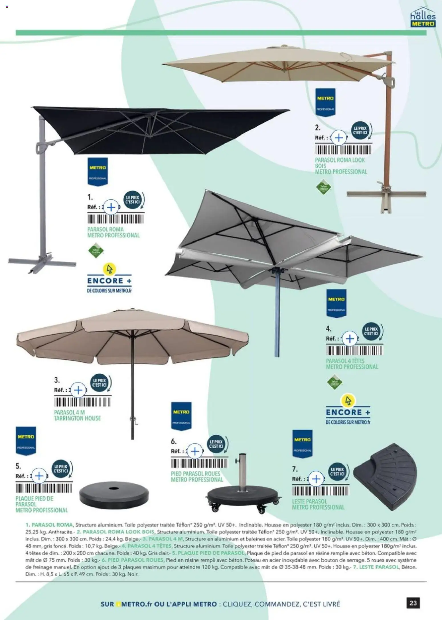 {H1} | Page: 23 | Produits: Poids, Parasol, Pied de parasol, Livre