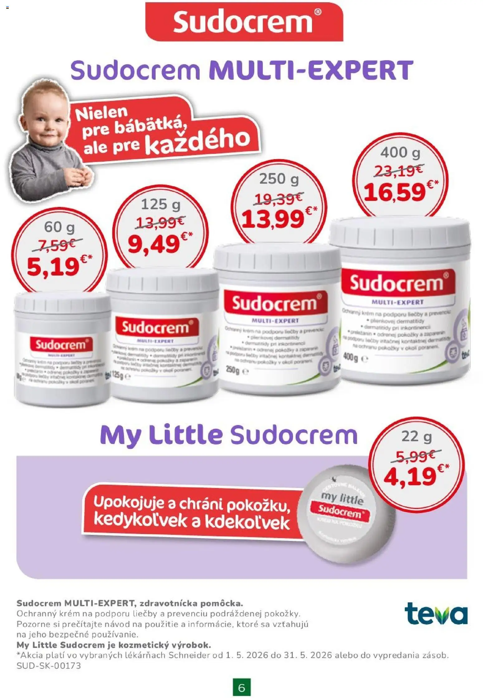 Nové Schneider lekáreň akcie – leták je platný od 01.05.2026 | Strana: 6 | Produkty: Sudocrem, Krém