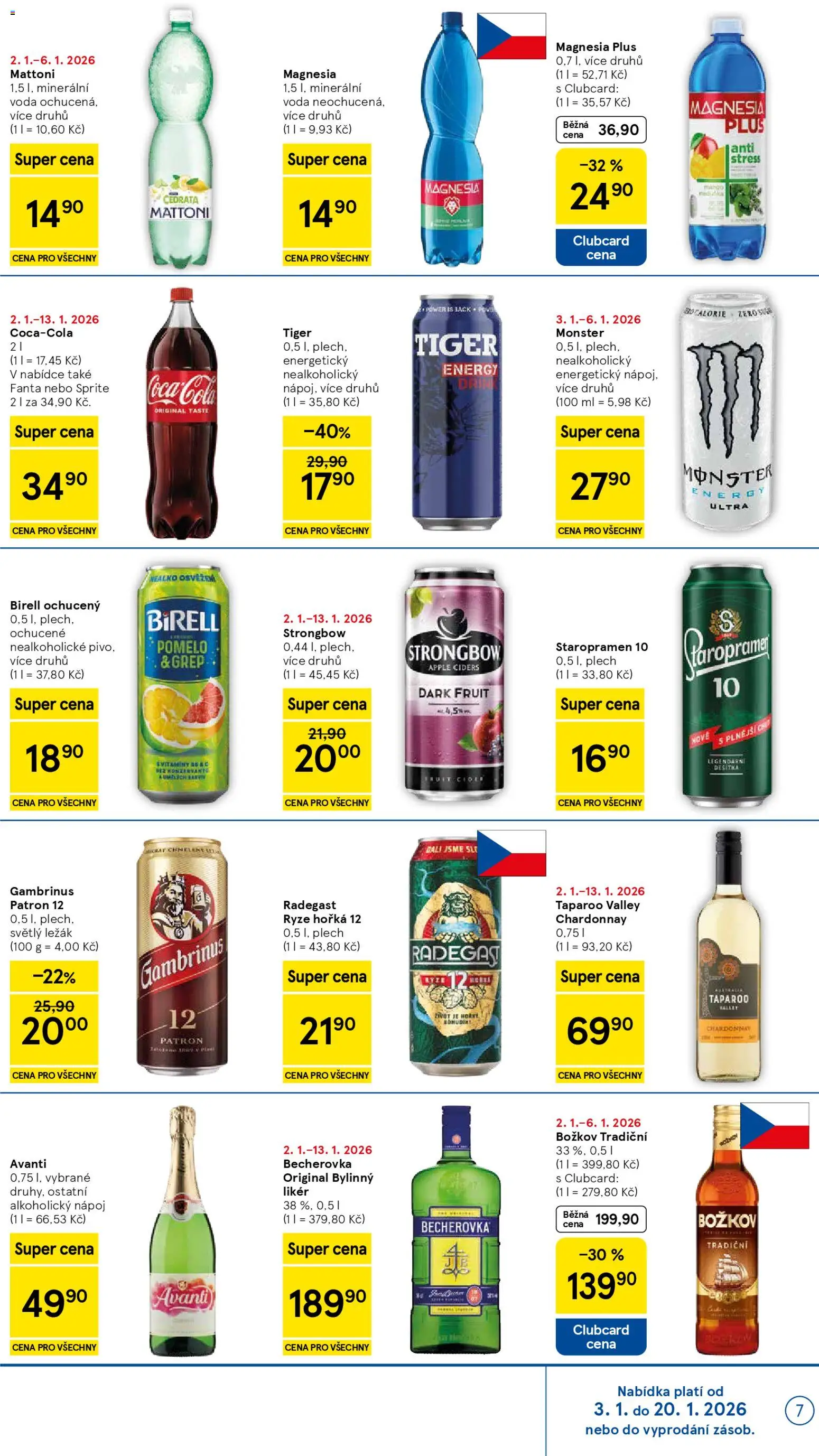 Tesco leták - Supermarket od 02.01.2026 | Strana: 7 | Produkty: Staropramen 10, Magnesia, Likér, Plech