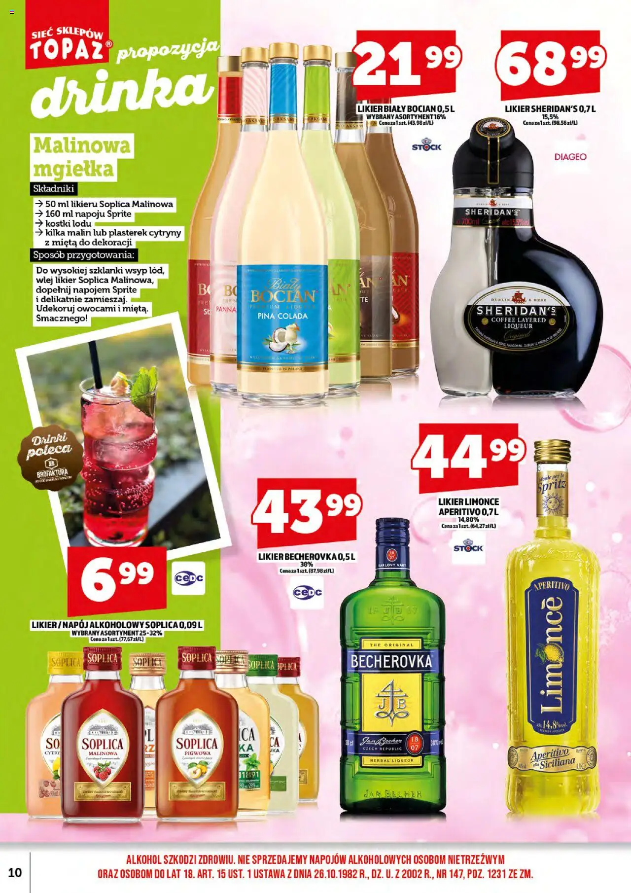 Topaz Gazetka alkoholowa od 15.09.2025 | Strona: 12 | Produkty: Sprite, Mięta, Becherovka, Szklanki