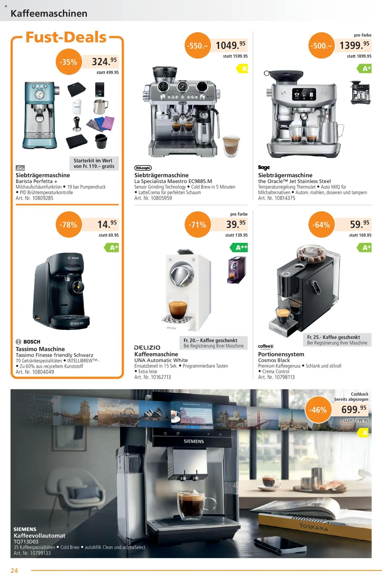 Fust aktionen – gültig ab 23.03.2026 | Seite: 24 | Produkte: Kaffeevollautomat, Kaffeemaschine, Bosch, Siemens