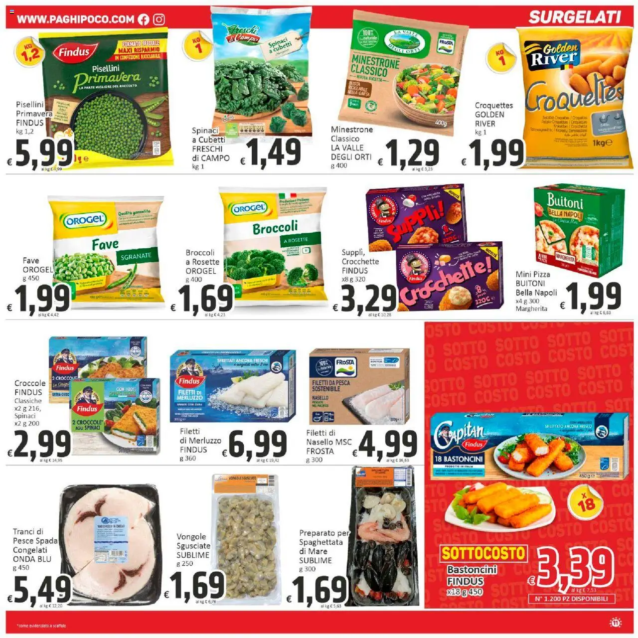 Volantino Paghi Poco del 09.09.2025 | Pagina: 11 | Prodotti: Vongole, Scaffale, Nasello, Pesce spada
