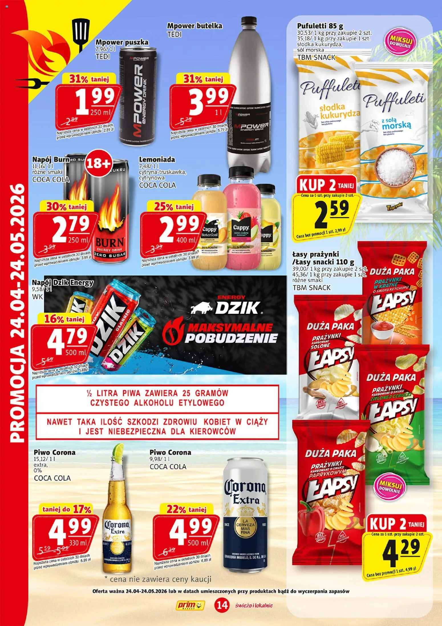 Prim Market promocja - Sezon na grilla od 04.05.2026 | Strona: 14 | Produkty: Kukurydza, Coca cola, Sól morska, Piwo