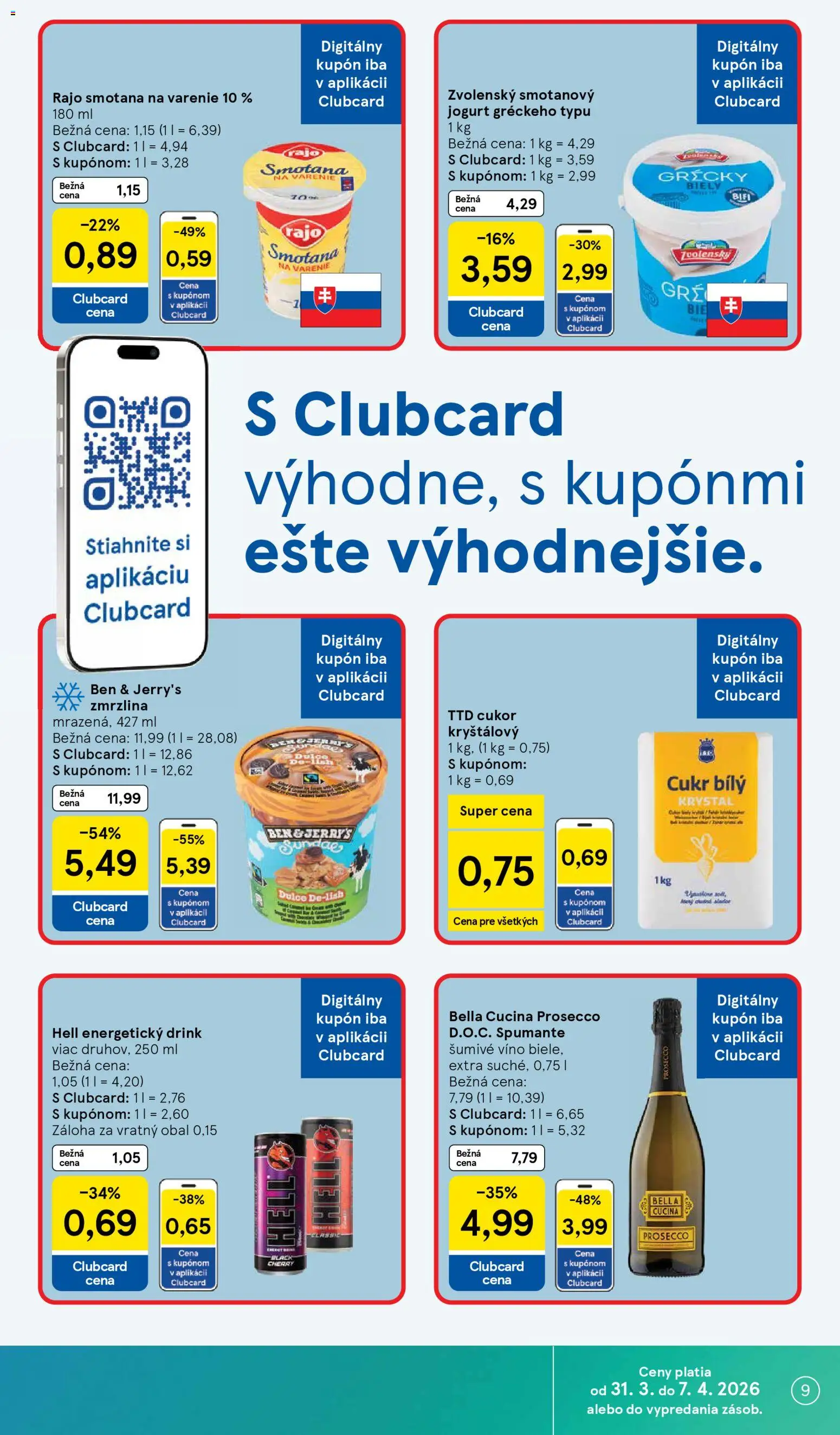 Nové Tesco akcie – leták je platný od 31.03.2026 | Strana: 9 | Produkty: Víno, Prosecco, Zmrzlina, Cukor