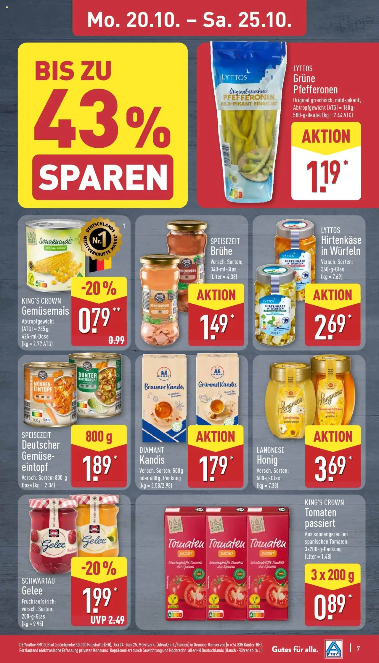 Aldi Prospekt 	 – gültig ab 20.10.2025 | Seite: 7 | Produkte: Langnese, Tomaten, Mohren, Gemüse