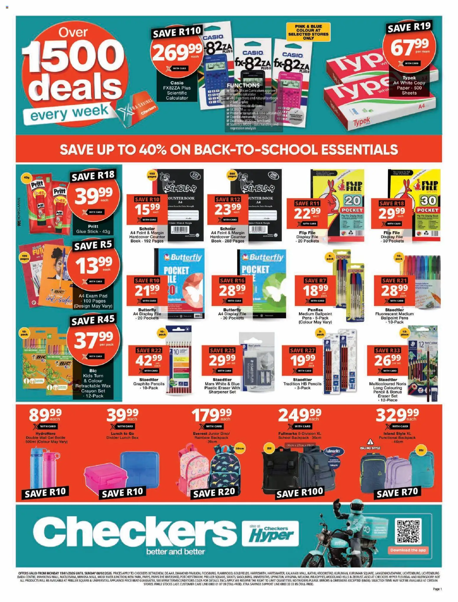 New Checkers catalogue – valid from 19.01.2026 | Page: 9 | Products: Pencil, Backpack, Calculator, Table