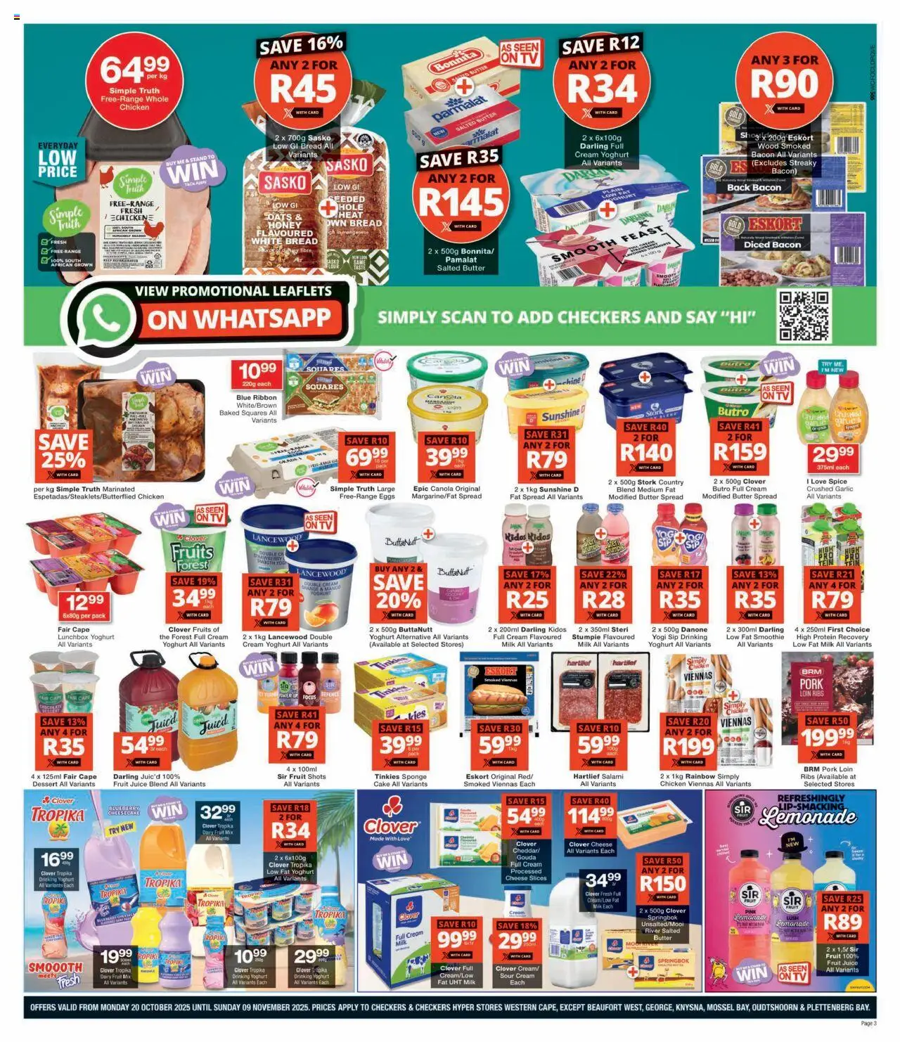 New Checkers catalogue – valid from 20.10.2025 | Page: 3 | Products: Pó talco, Pork, Cream, Fruit