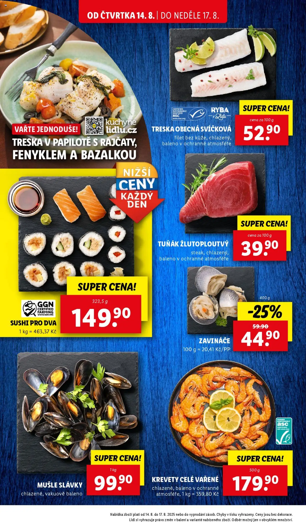Lidl leták od 14.08.2025 | Strana: 10 | Produkty: Tuňák, Steak, Filet, Krevety
