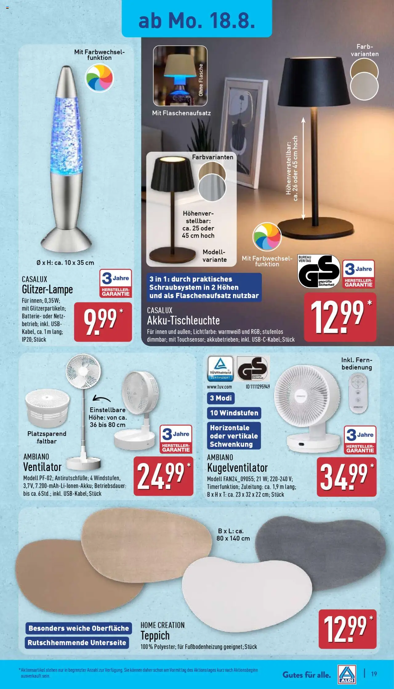 Aldi Prospekt 	 - gültig ab dem 18.08.2025 | Seite: 19 | Produkte: USB, Ventilator, Batterie, Home creation