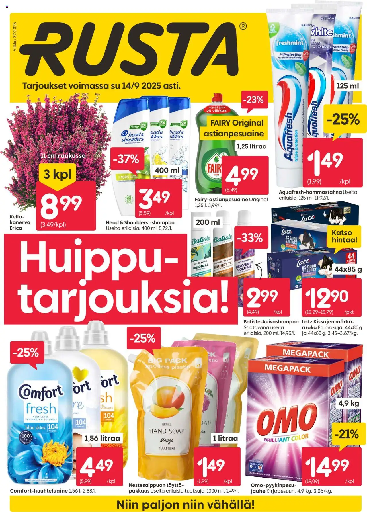 Rusta tarjoukset – voimassa 08.09.2025 alkaen | Sivu: 1 | Tuotteet: Mango, Shampoo, Astianpesuaine, Kello