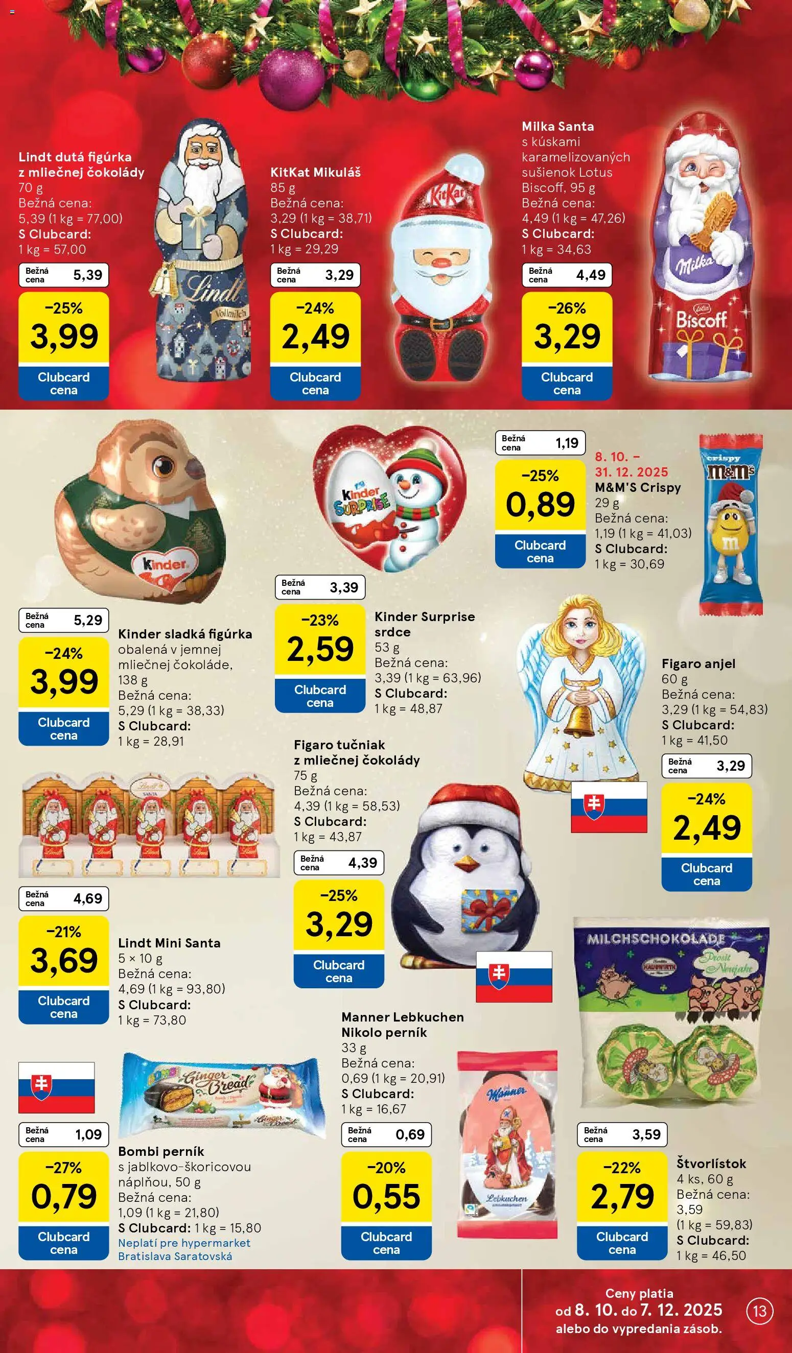 Nové Tesco akcie – leták je platný od 05.11.2025 | Strana: 13 | Produkty: Lindt, Kinder, Kinder Surprise, Milka