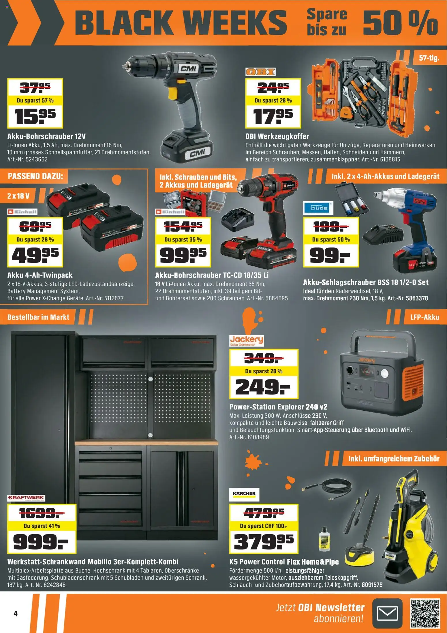 OBI Black Friday – gültig ab 15.11.2025 | Seite: 4 | Produkte: Hochschrank, Ladegerät