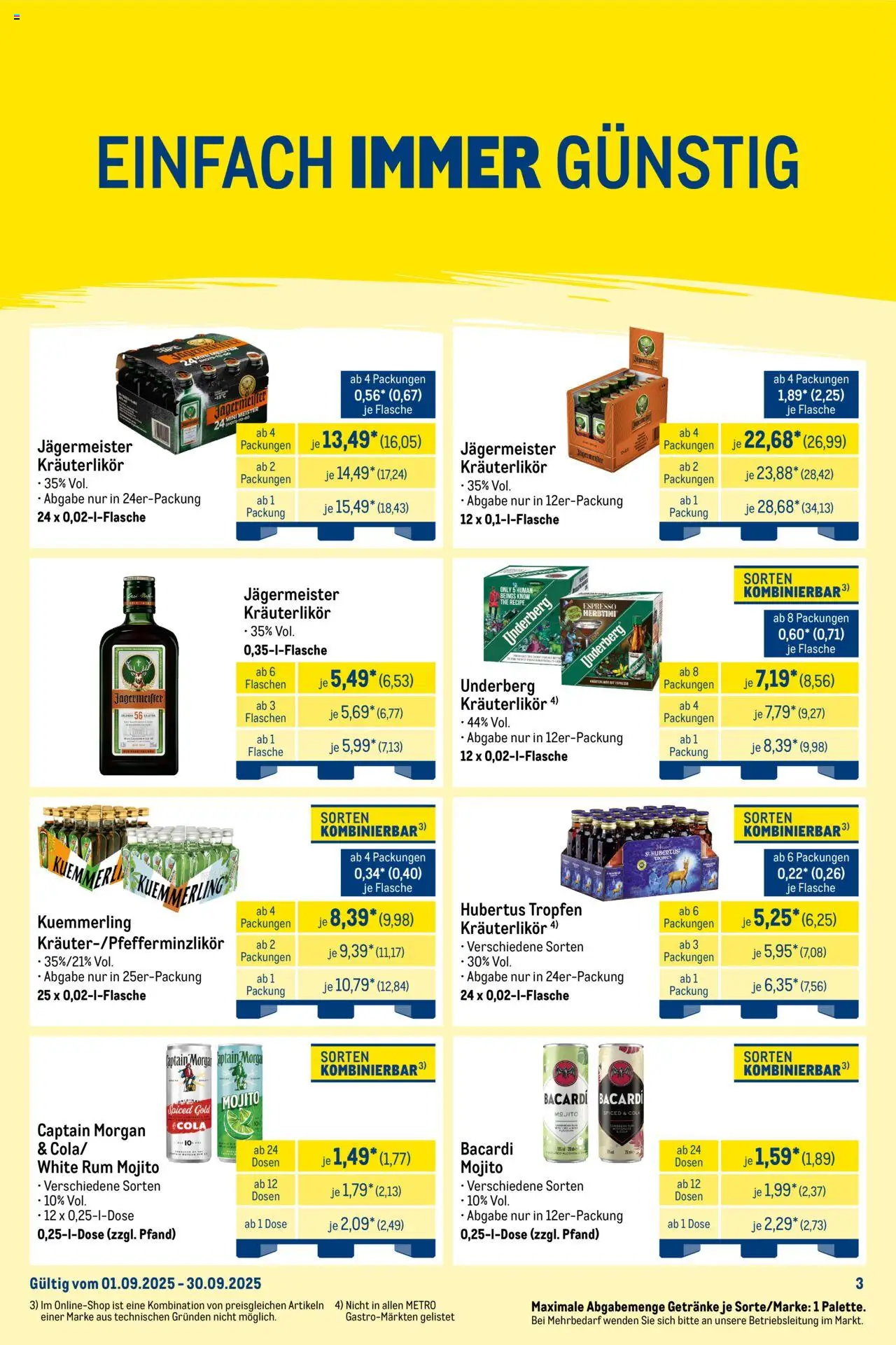 Metro  Monats-Mix - gültig ab dem 01.09.2025 | Seite: 3 | Produkte: Bacardi, Cola, Kuemmerling, Hubertus tropfen