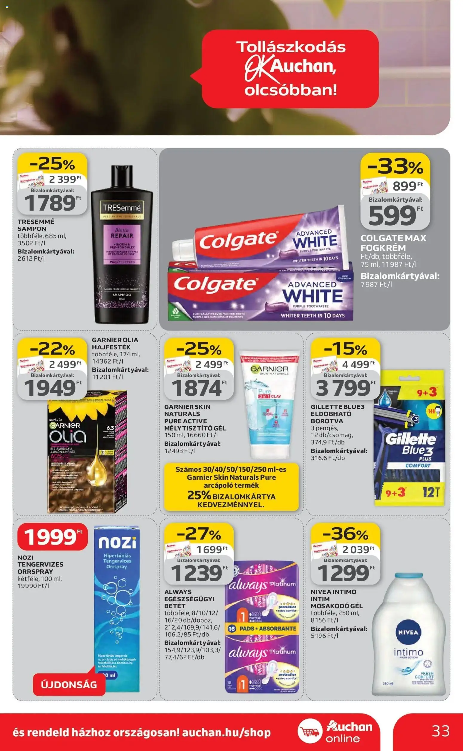 Auchan akciós ujság - amely érvényes a következő dátumtól: 26.02.2026 | Oldal: 33 | Termékek: Borotva, Hajfesték, Sampon, Fogkrém