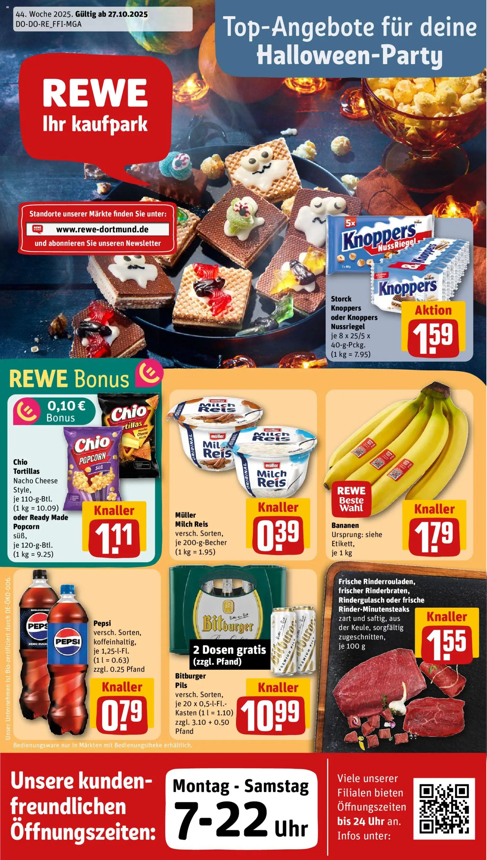 Rewe ihr Kaufpark Prospekt 	 – gültig ab 27.10.2025 | Seite: 1 | Produkte: Bitburger, Rindergulasch, Milch, Uhr