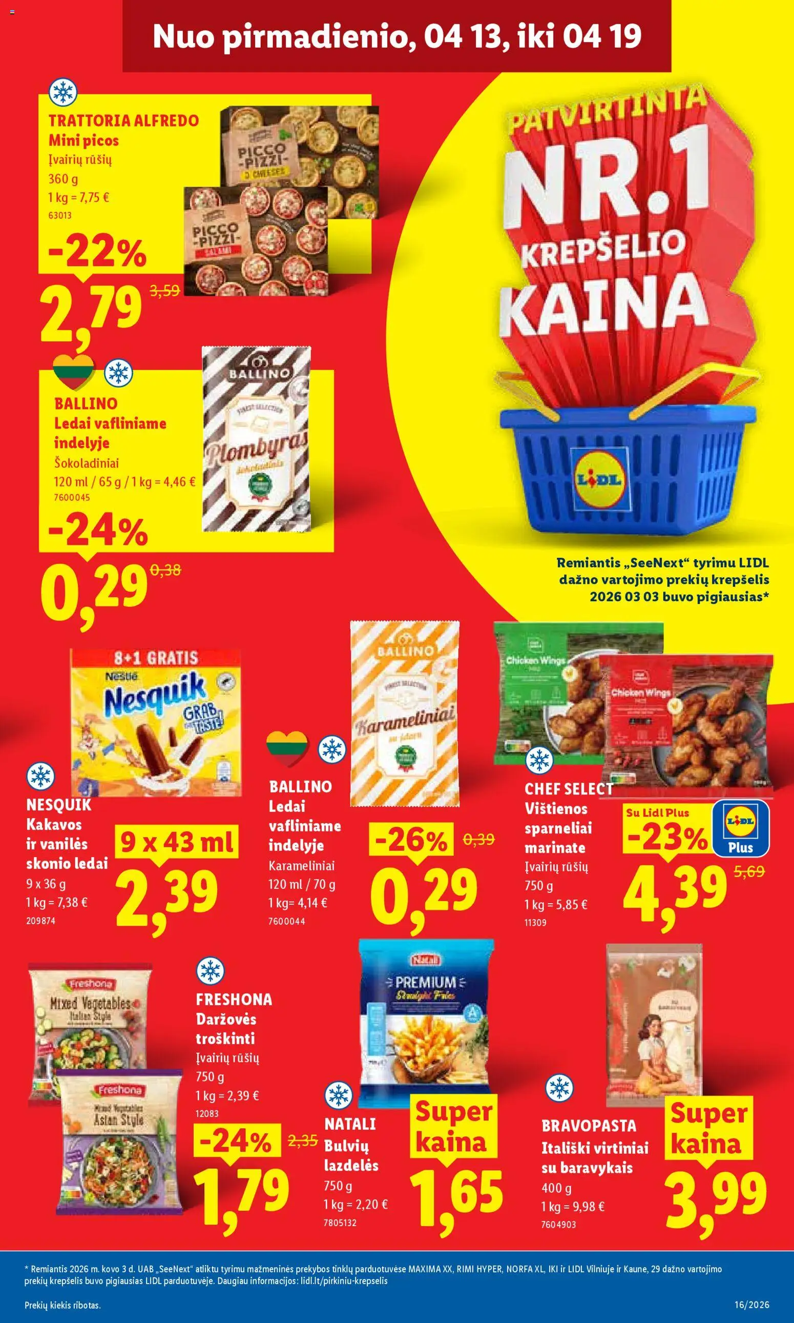 LIDL akcijos nuo 13.04.2026 | Puslapis: 15 | Prekių: Ledai, Vištienos, Plombyras, Krepšelis