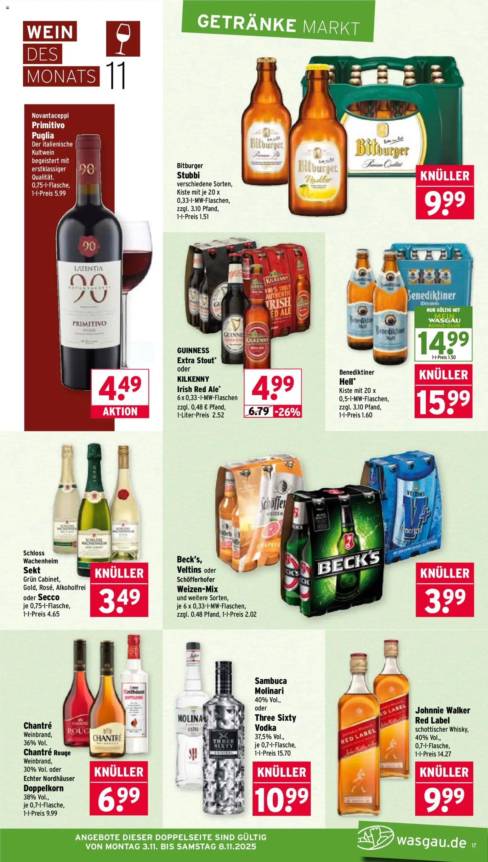 Wasgau Prospekt 	 – gültig ab 03.11.2025 | Seite: 17 | Produkte: Rouge, Chantré, Wein, Vodka