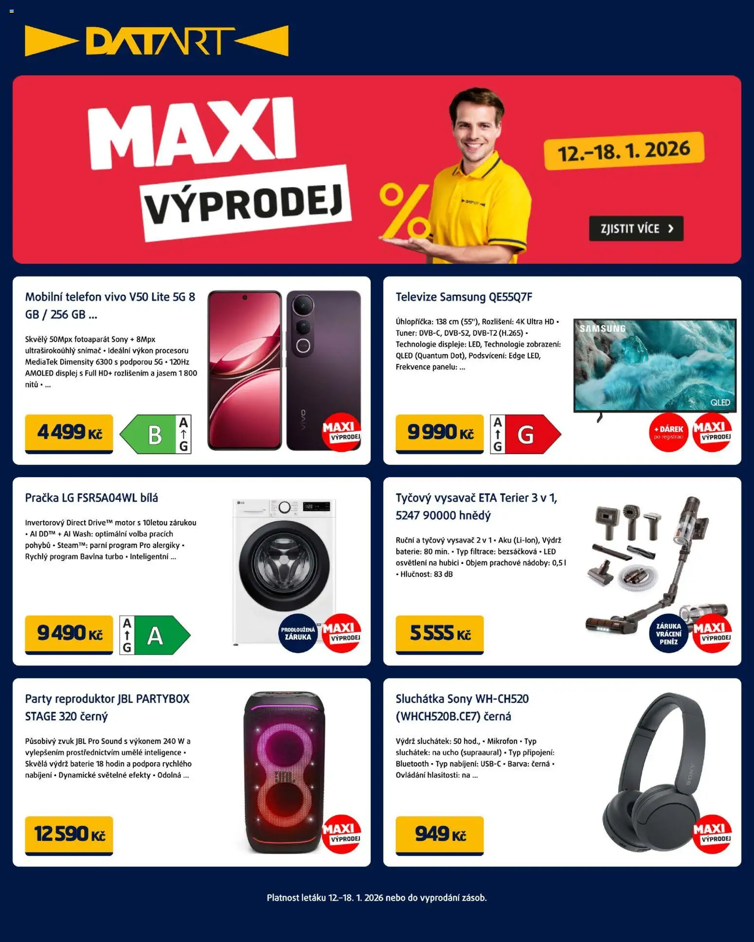 Datart leták od 12.01.2026 | Strana: 1 | Produkty: Telefon, Sluchátka, Televize, LED