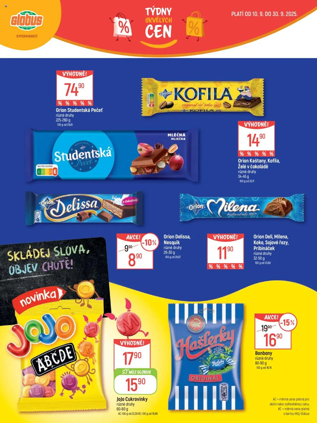 Globus leták - Praha Černý Most od 10.09.2025 | Strana: 12 | Produkty: Jojo, Bonbóny, Studentská pečeť, Orion Studentská pečeť