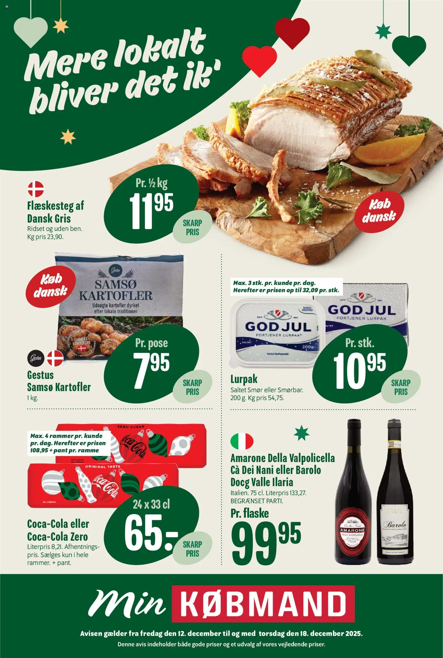 Min Købmand tilbudsavis – gyldig fra 12.12.2025 | Side: 1 | Produkter: Rammer, Smør, Coca Cola, Flæskesteg