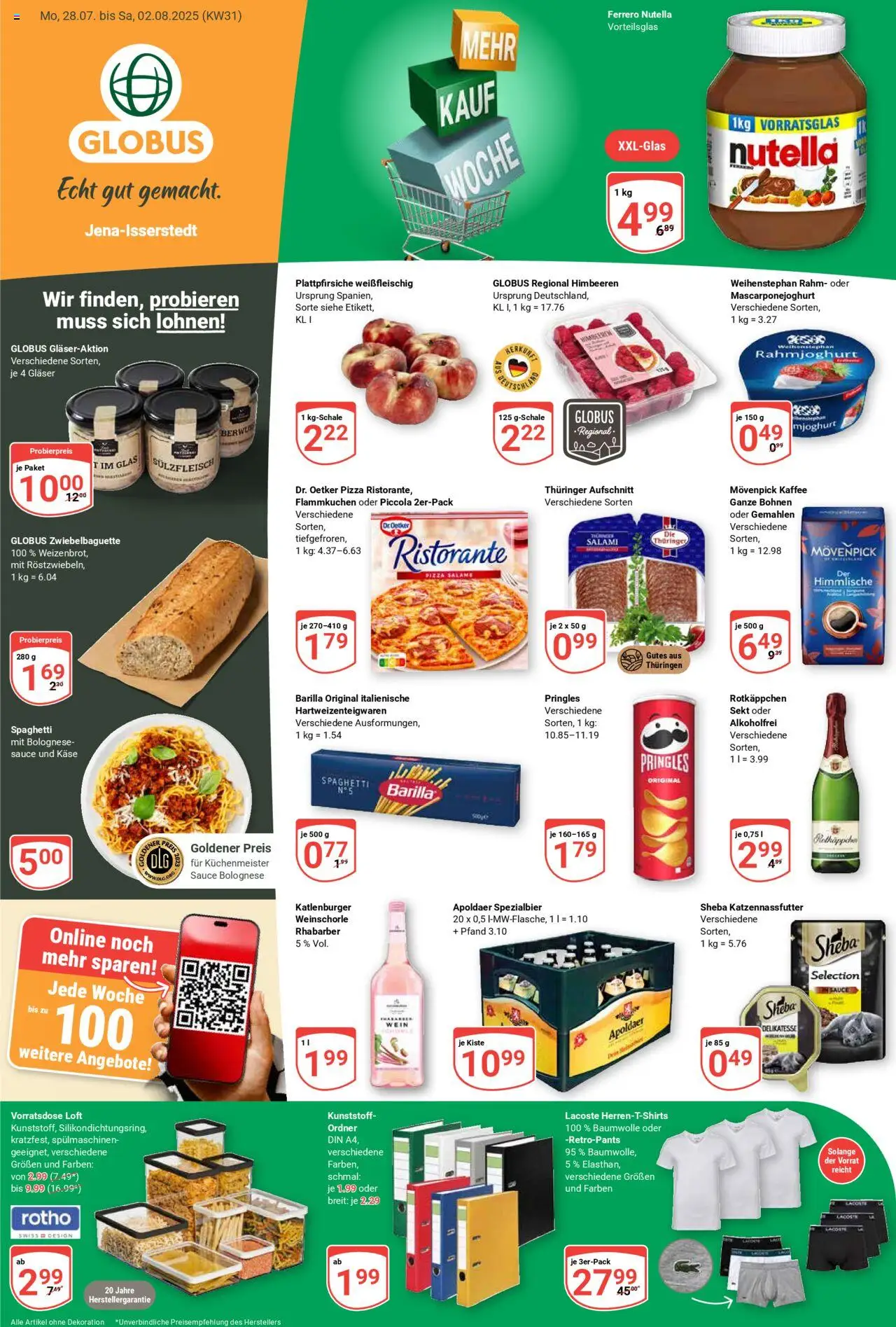 Globus Prospekt 	 - gültig ab dem 28.07.2025 | Seite: 1 | Produkte: Kaffee, Sekt, Weinschorle, Pizza