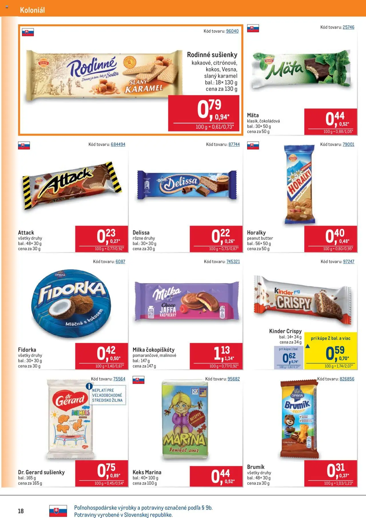 Nové Metro akcie – leták je platný od 08.10.2025 | Strana: 18 | Produkty: Kinder, Milka, Horálky