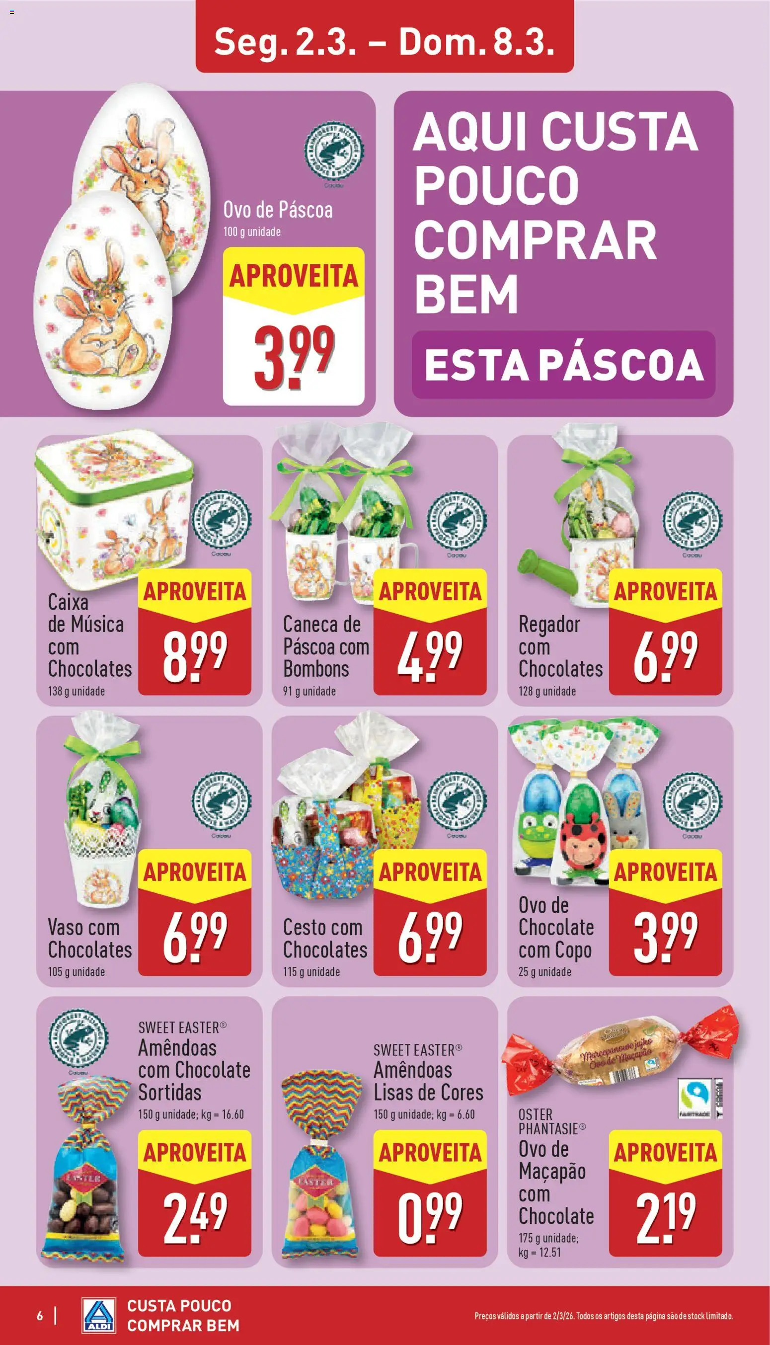 Aldi folheto │ válido de 02.03.2026 | Página: 6 | Produtos: Amêndoas, Caneca, Ovo de páscoa, Vaso