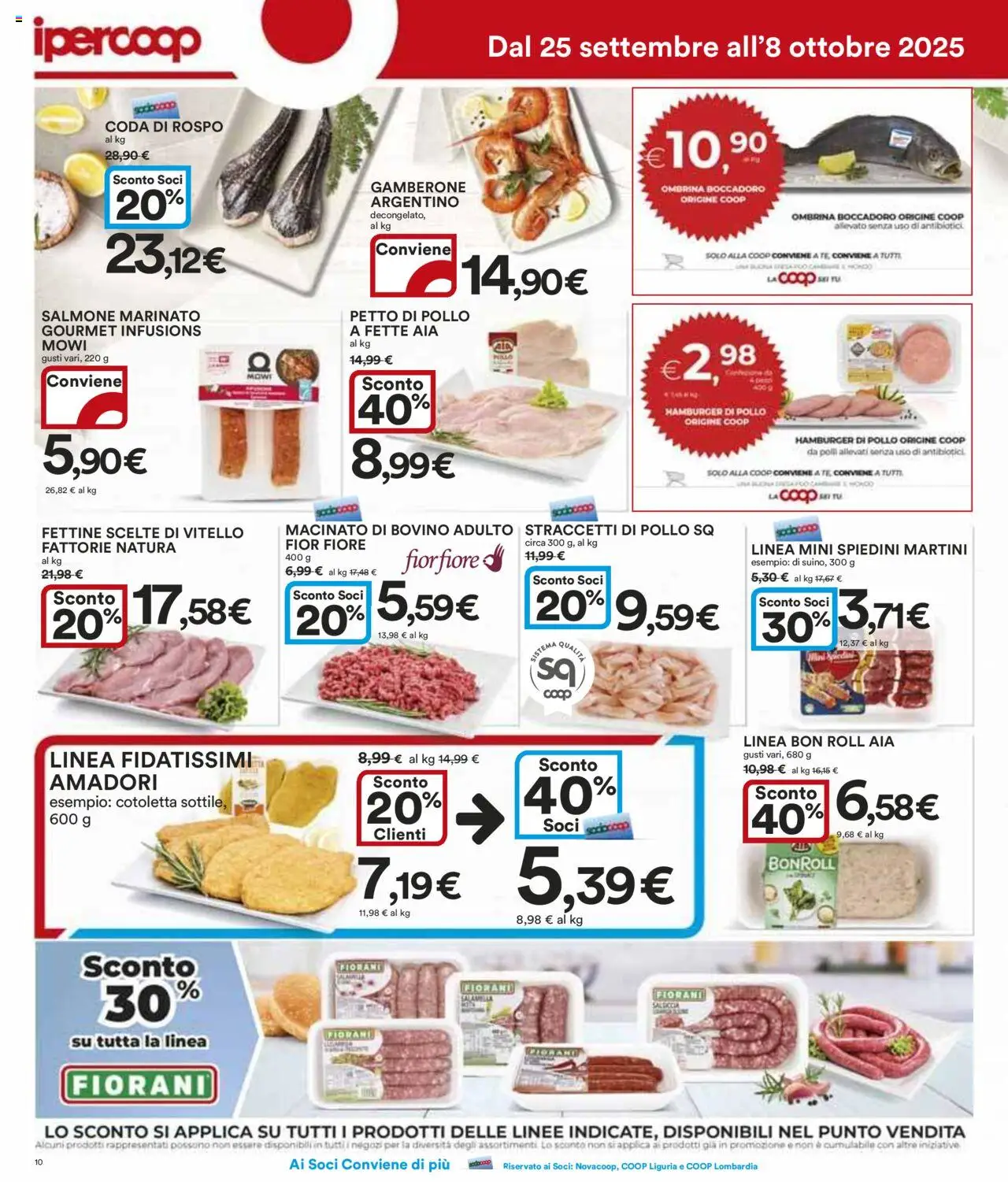 Volantino Ipercoop del 25.09.2025 | Pagina: 10 | Prodotti: Bovino, Petto di Pollo, Spiedini, Macinato