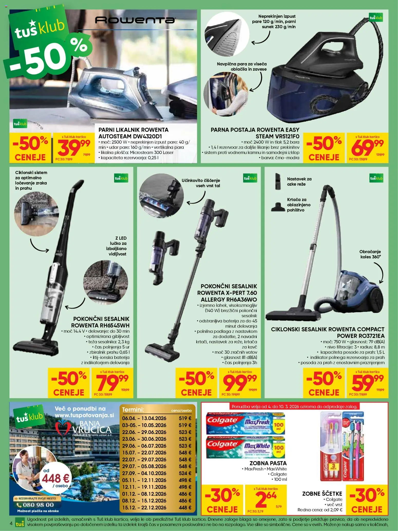 Novi Tuš katalog ponudbe – veljaven od 04.03.2026 | Stran: 4 | Izdelki: Nastavek za tuš, Teza, Likalnik, Zobna pasta