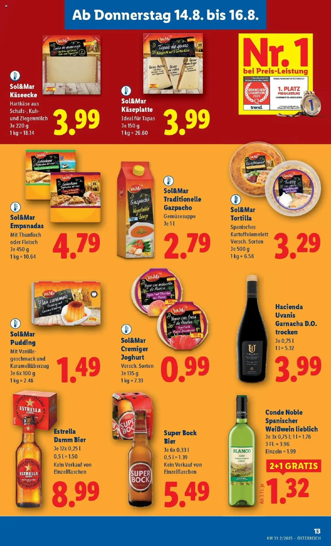 Lidl Flugblatt - Salzburg, Jenbach, Dornbirn gültig ab 14.08.2025 | Seite: 15 | Produkte: Häränliha, Käse, Joghurt, Bier