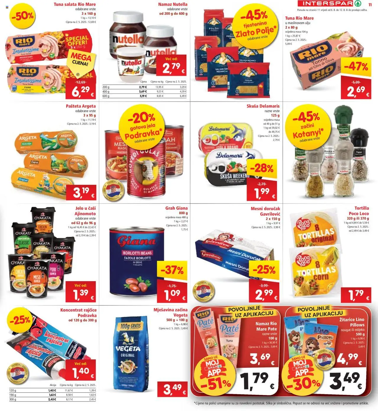 Interspar katalog | vrijedi od 06.08.2025 | Stranica: 11 | Proizvodi: Žitarice, Pašteta, Rajčica, Tuna