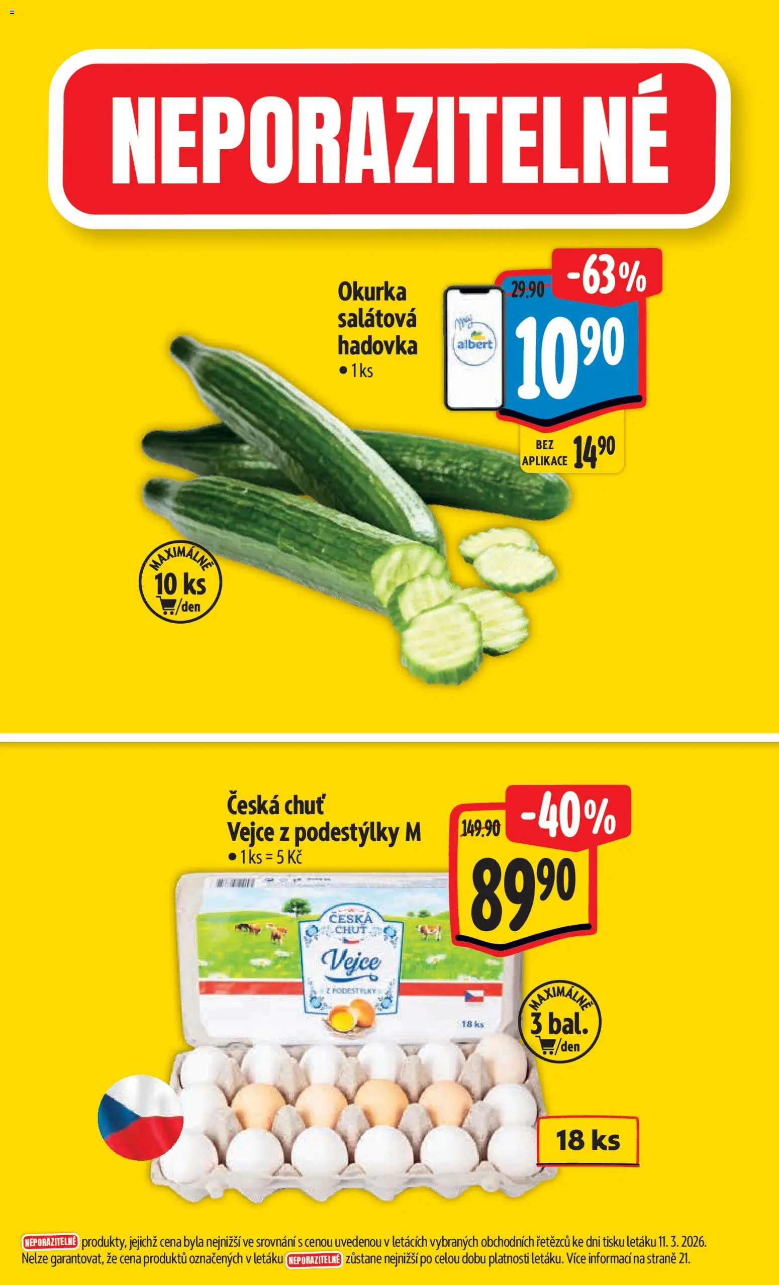 Albert leták - Hypermarket - Brno od 18.03.2026 | Strana: 2 | Produkty: Vejce, Okurka