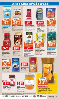 Pogląd oferty "E.Leclerc Gazetka" - ważna od 27.01.2026 | Strona: 27 | Produkty: Kawa ziarnista, Kawa rozpuszczalna, Żurawina, Herbata