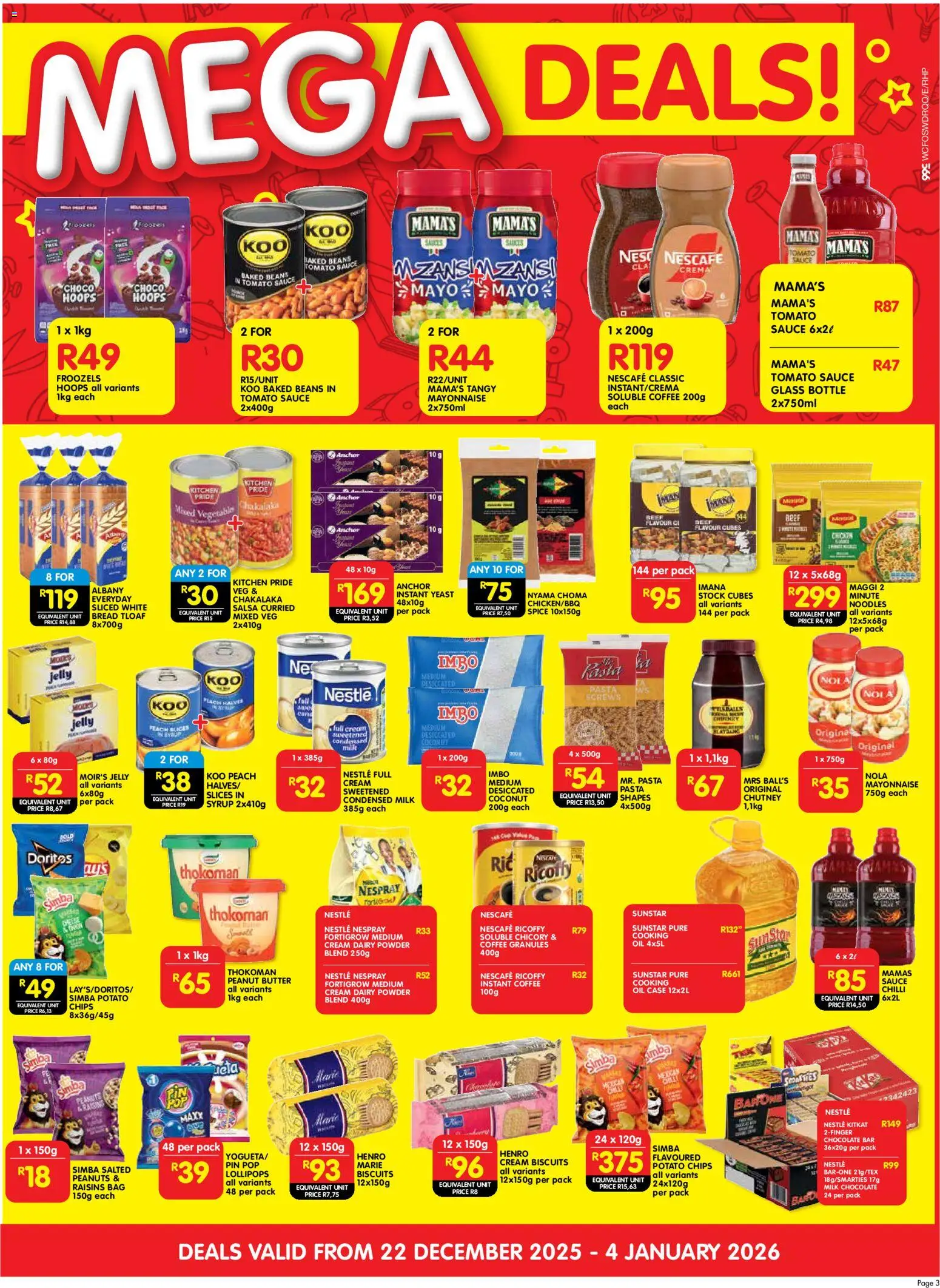 New Shoprite catalogue – valid from 22.12.2025 | Page: 3 | Products: Milk, Noodles, Stock, Estuche organizador de viaje