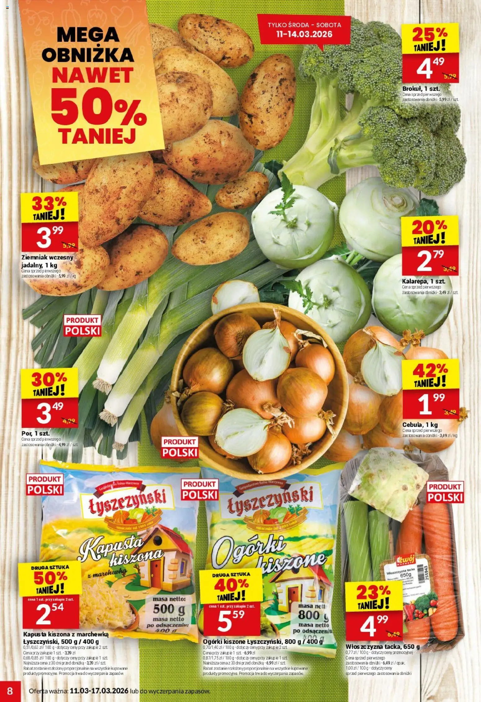 Twój Market gazetka od 11.03.2026 | Strona: 8 | Produkty: Kapusta, Kapusta kiszona, Marchewka, Ogórki
