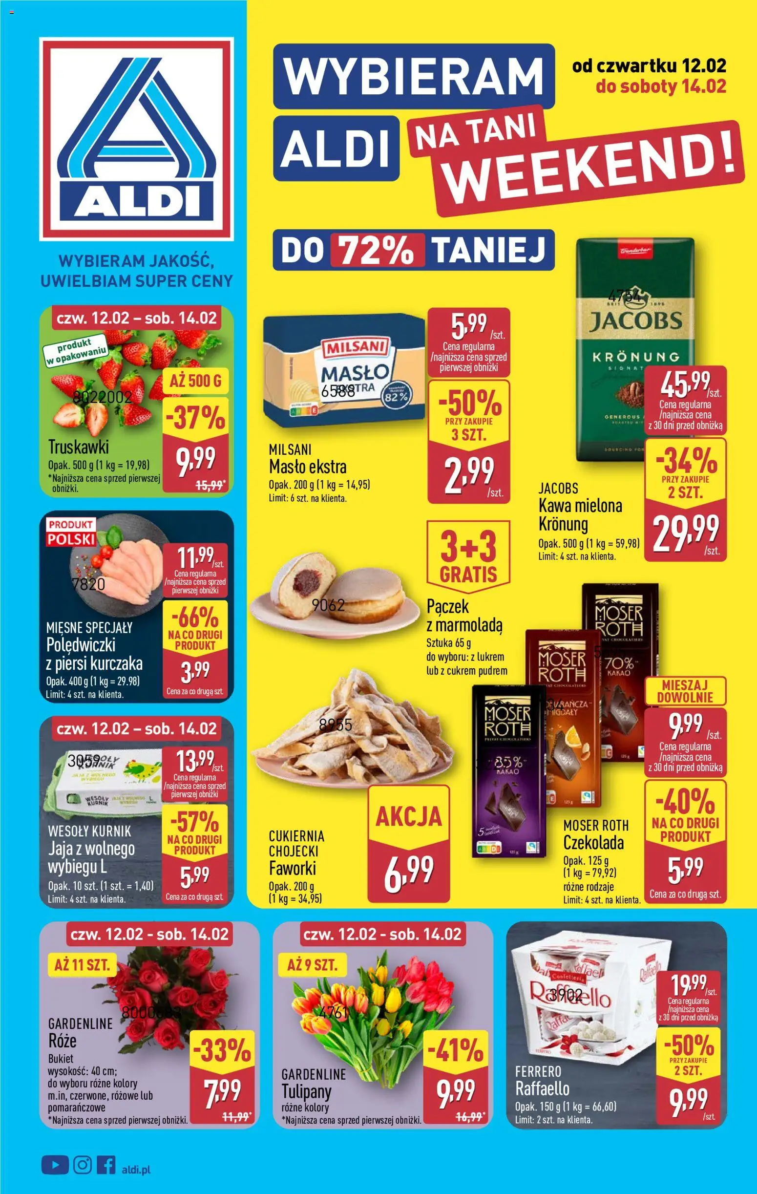Aldi Gazetka - Okazje na weekend od 12.02.2026 | Strona: 1 | Produkty: Kakao, Kawa, Czekolada, Jaja