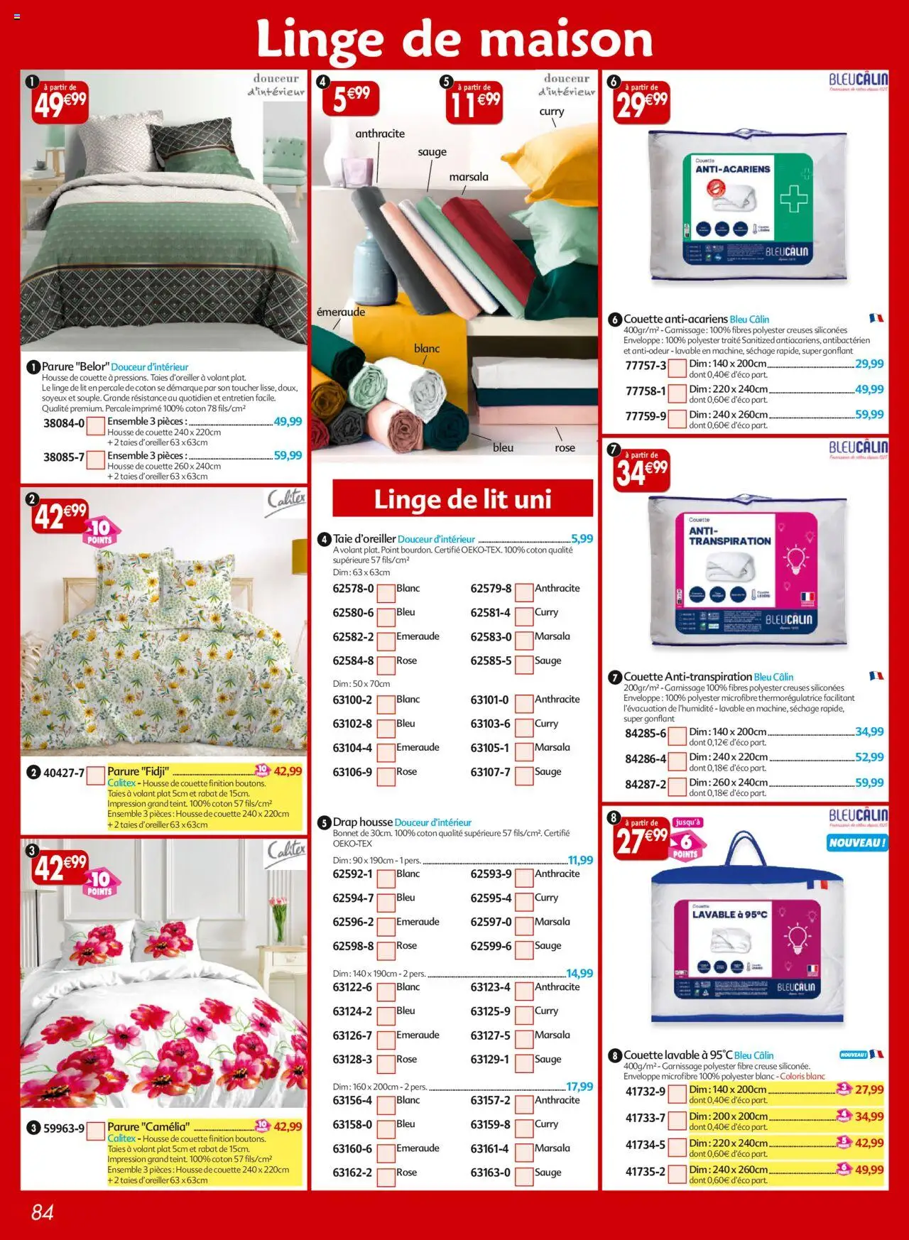  | Page: 84 | Produits: Taie d'oreiller, Coton, Curry, Couette