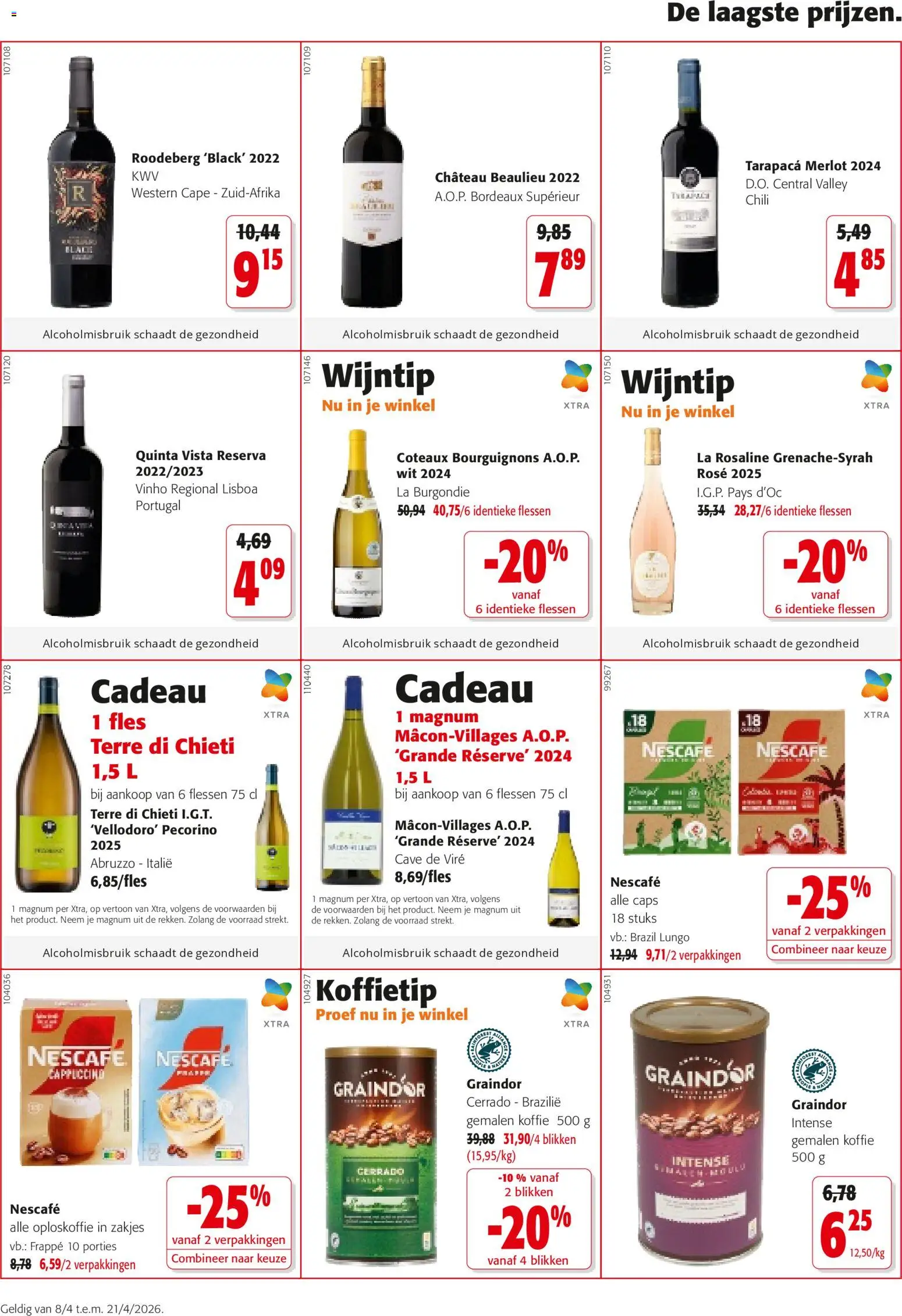 {H1} | Pagina: 4 | Producten: Csirkecombfile, Nescafe, Cappuccino, Koffie