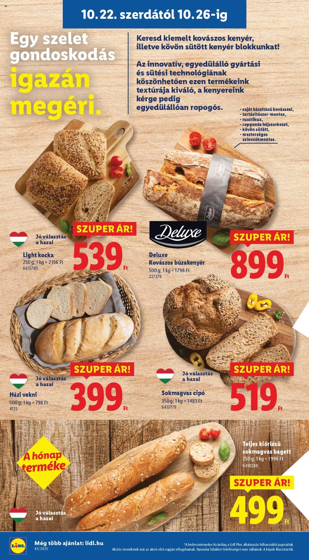 Lidl akciós ujság - amely érvényes a következő dátumtól: 22.10.2025 | Oldal: 4 | Termékek: Bagett, Kenyér