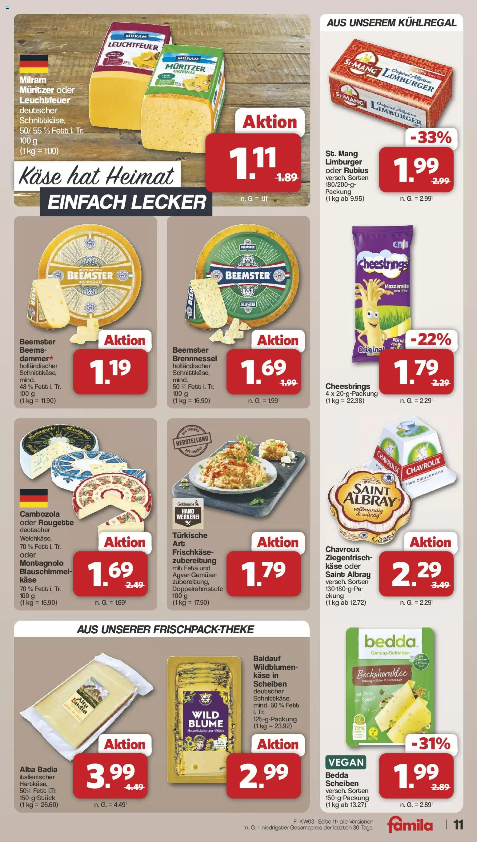 Famila Nordwest Prospekt 	 – gültig ab 12.01.2026 | Seite: 11 | Produkte: Feta, Käse, Milram, Frischkase