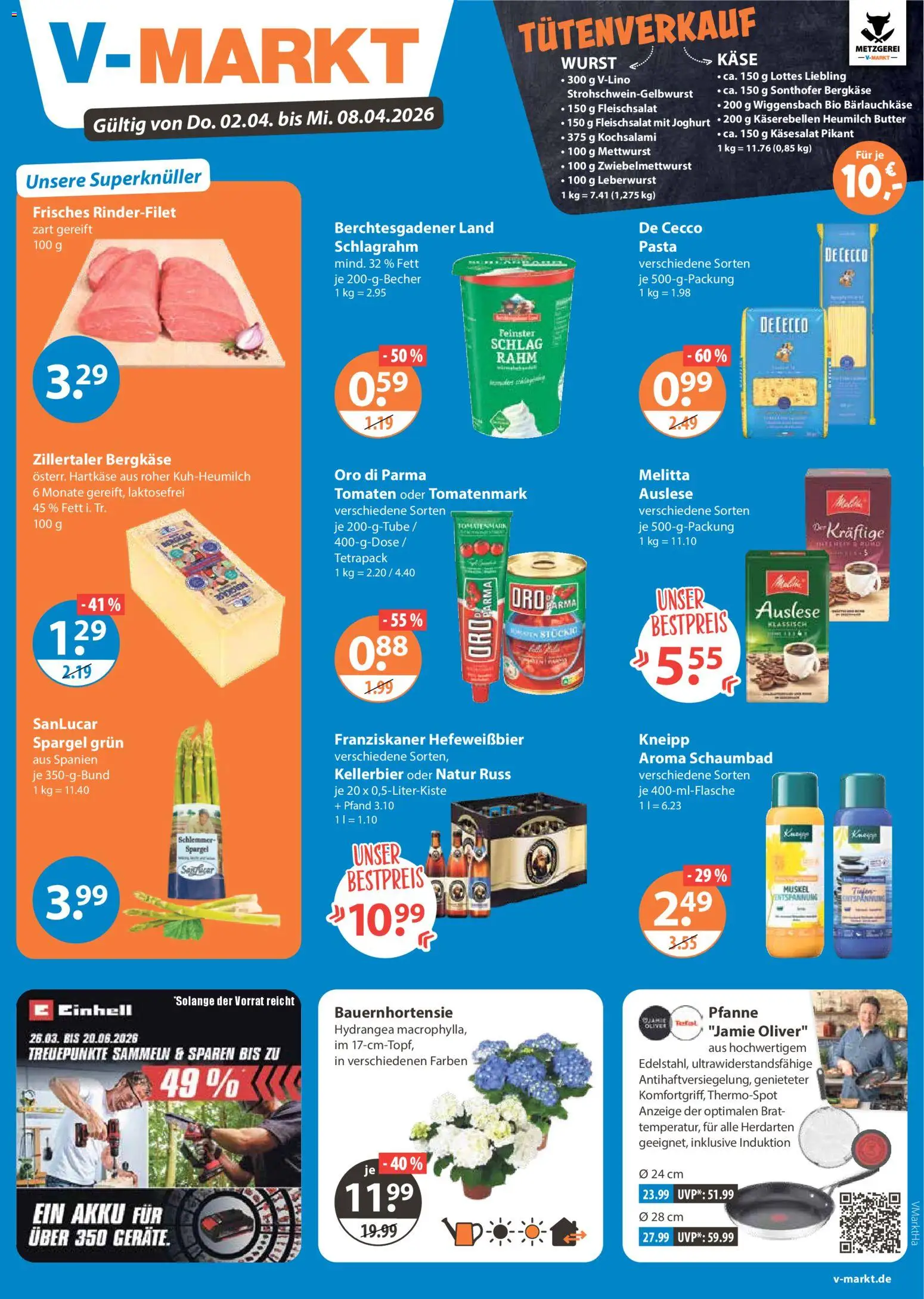 V-Markt Angebote – gültig ab 02.04.2026 | Seite: 1 | Produkte: Melitta, Käse, Tomaten, Spargel