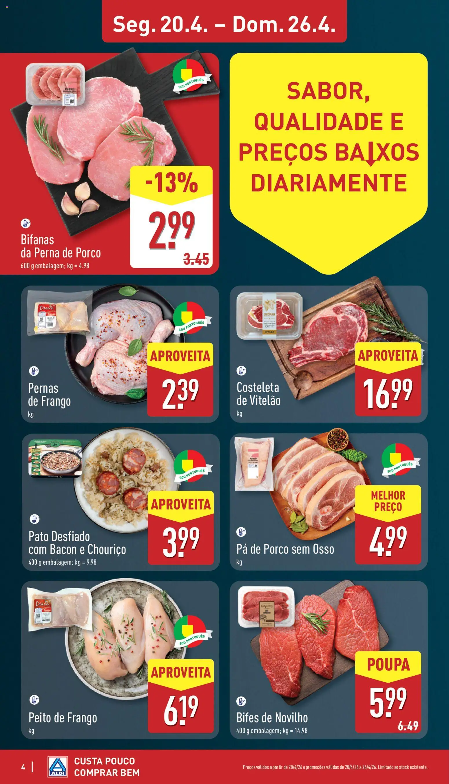 Aldi folheto │ válido de 20.04.2026 | Página: 4 | Produtos: Bacon, Frango, Chouriço, Pá