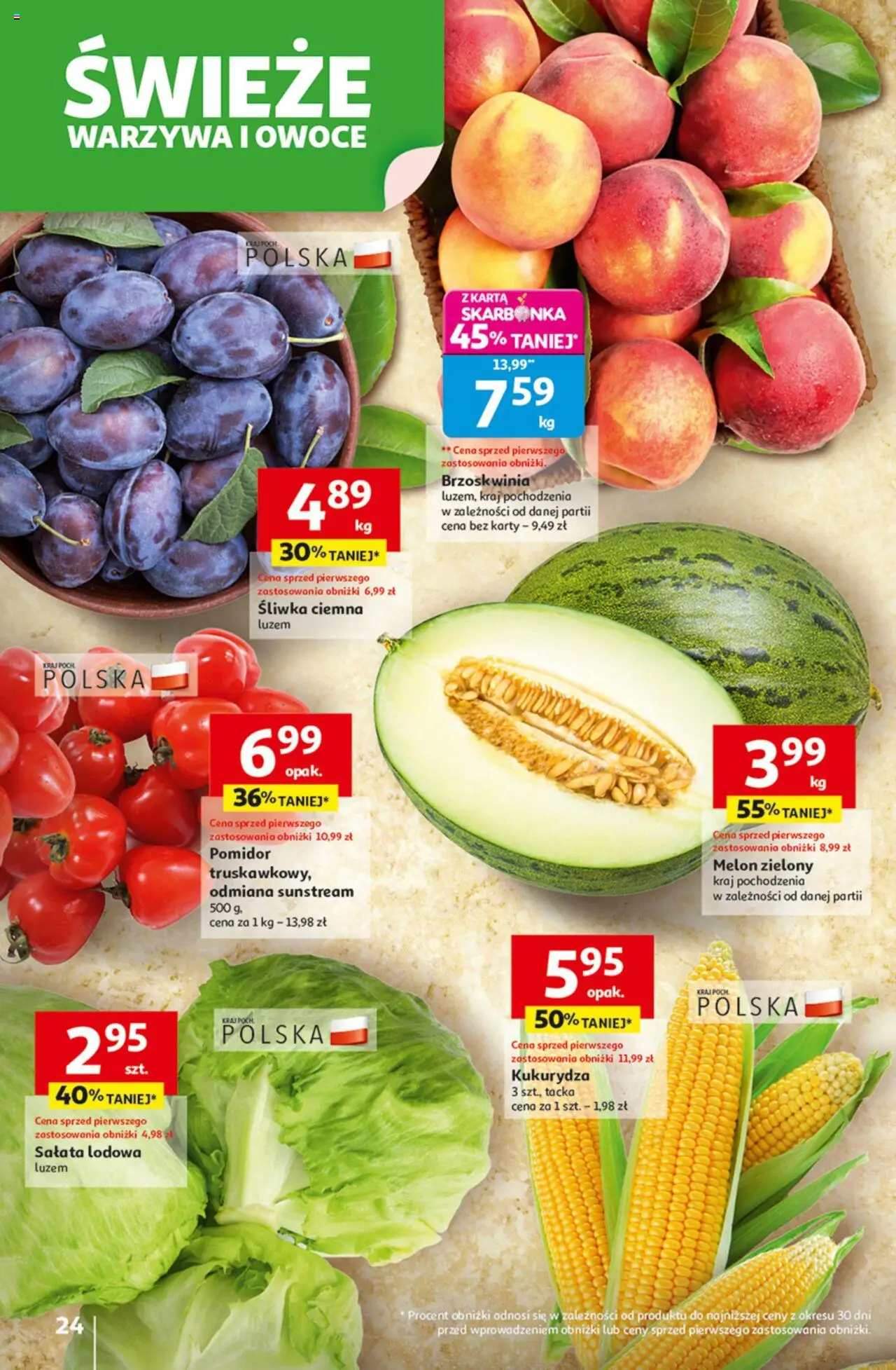 Auchan Gazetka - Odlotowe ceny na start szkoły Hipermarket od 21.08.2025 | Strona: 24 | Produkty: Brzoskwinia, Karta, Melon, Owoce