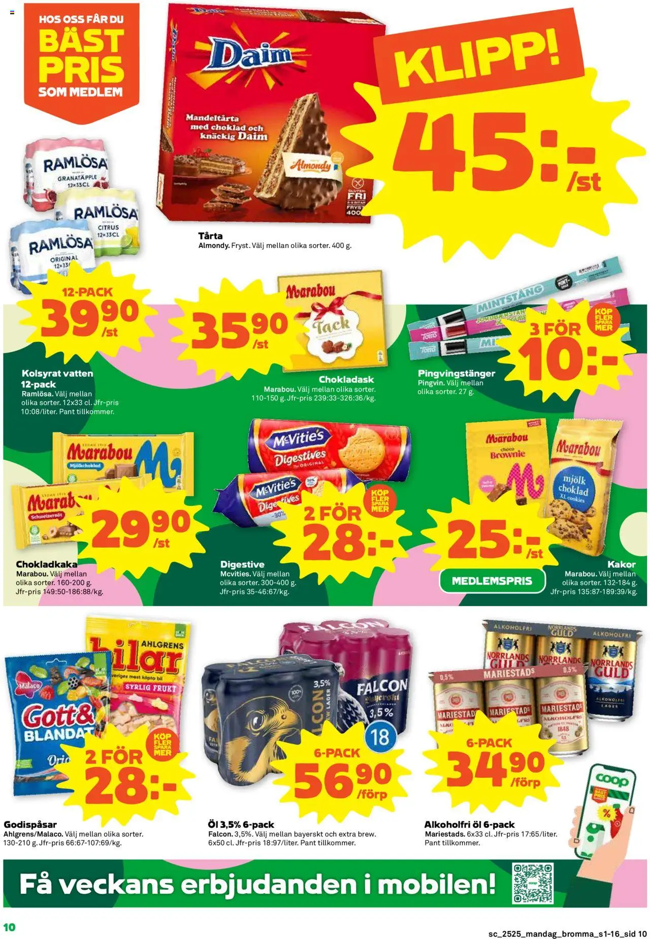 Stora Coop reklamblad aktuell från 16.06.2025 | Sida: 10 | Produkter: Chokladkaka, Mjölk, Choklad, Mandeltårta