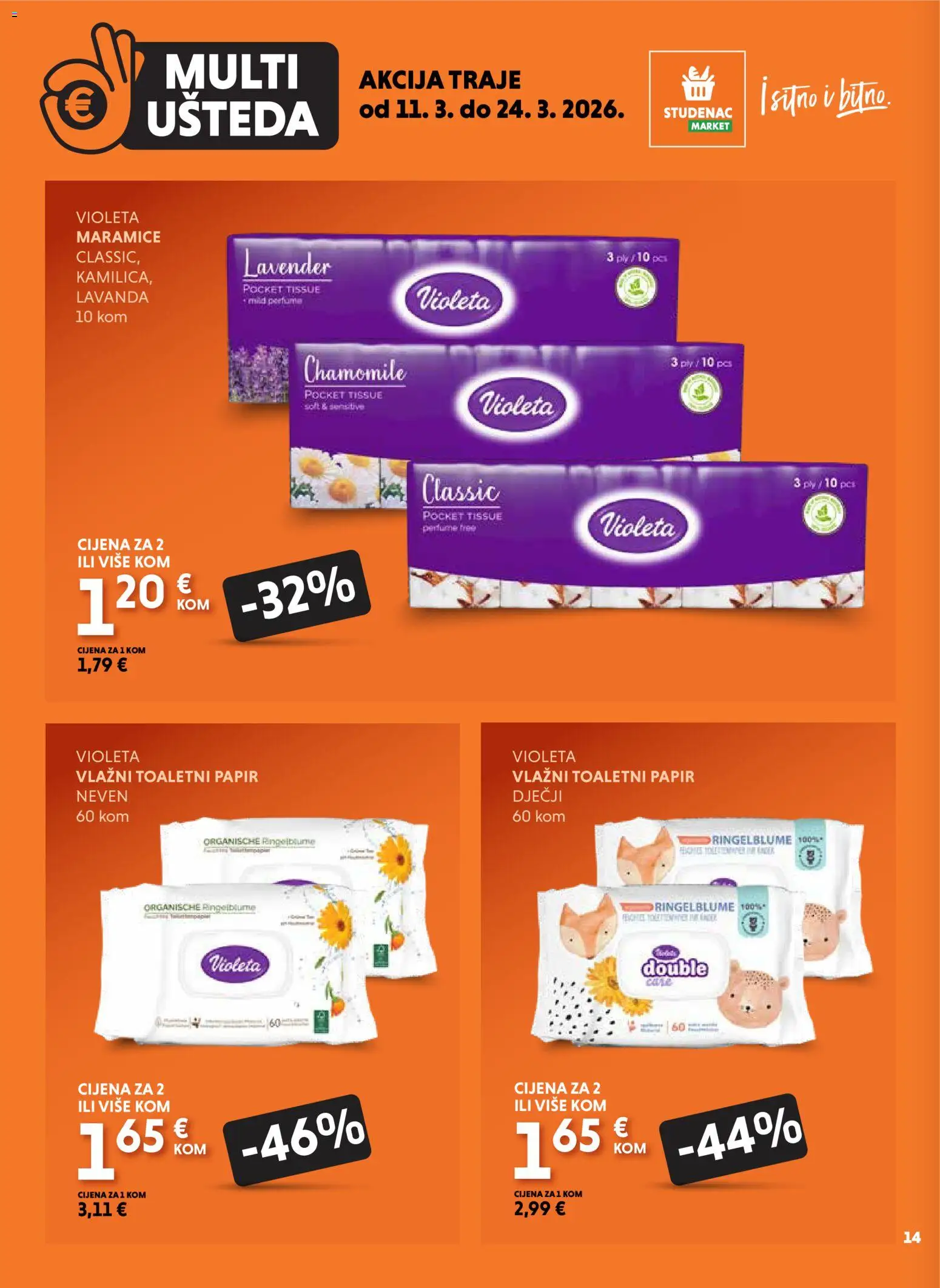Studenac katalog | vrijedi od 11.03.2026 | Stranica: 14 | Proizvodi: Toaletni papir, Violeta