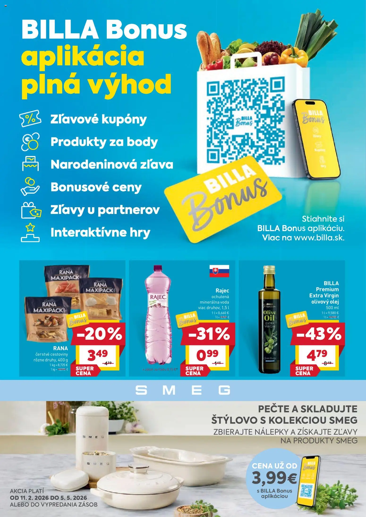Nové Billa akcie – leták je platný od 11.03.2026 | Strana: 3 | Produkty: Cestoviny, Rajec, Voda, Minerálna voda