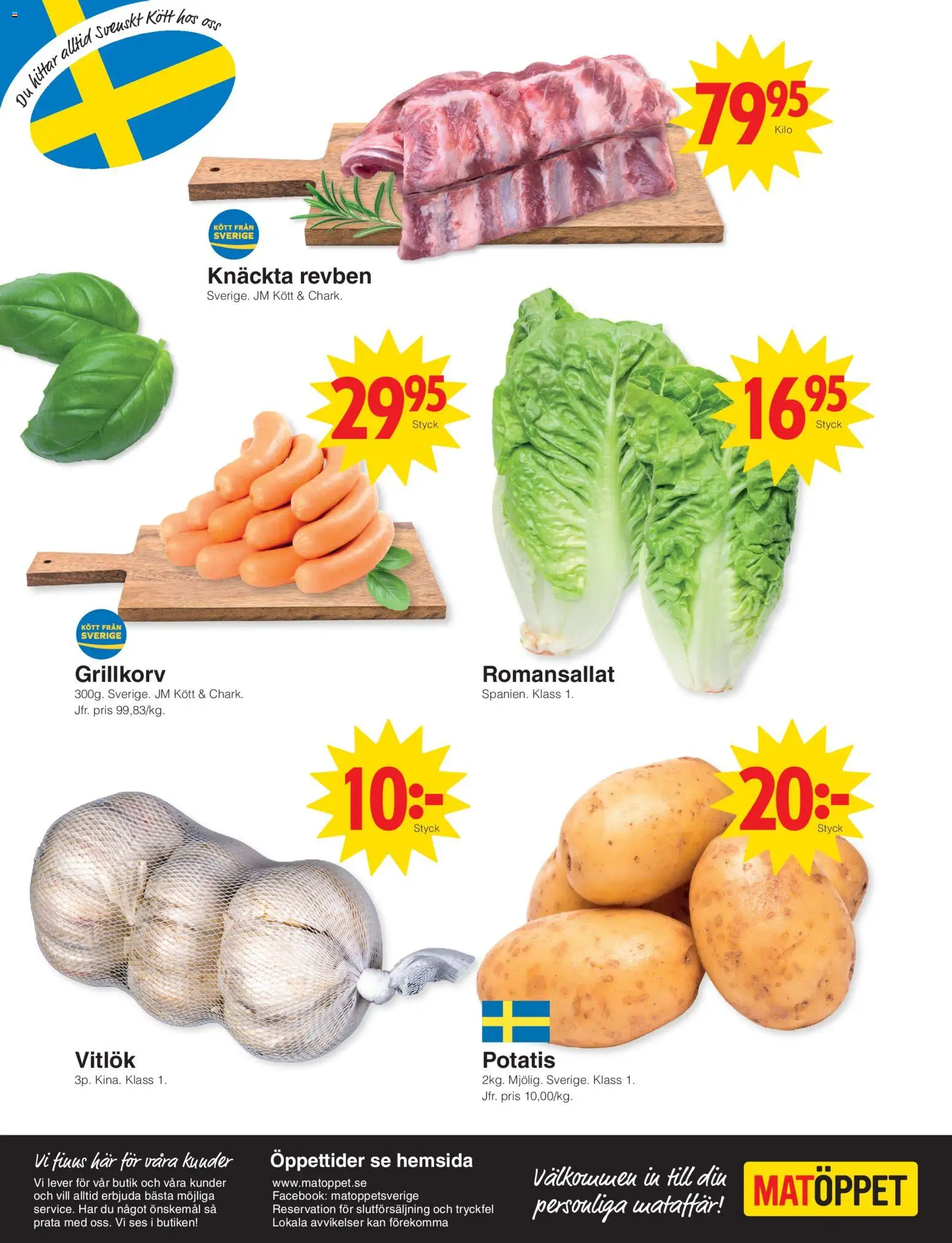 Matöppet reklamblad aktuell från 16.03.2026 | Sida: 4 | Produkter: Grillkorv, Vitlök, Potatis