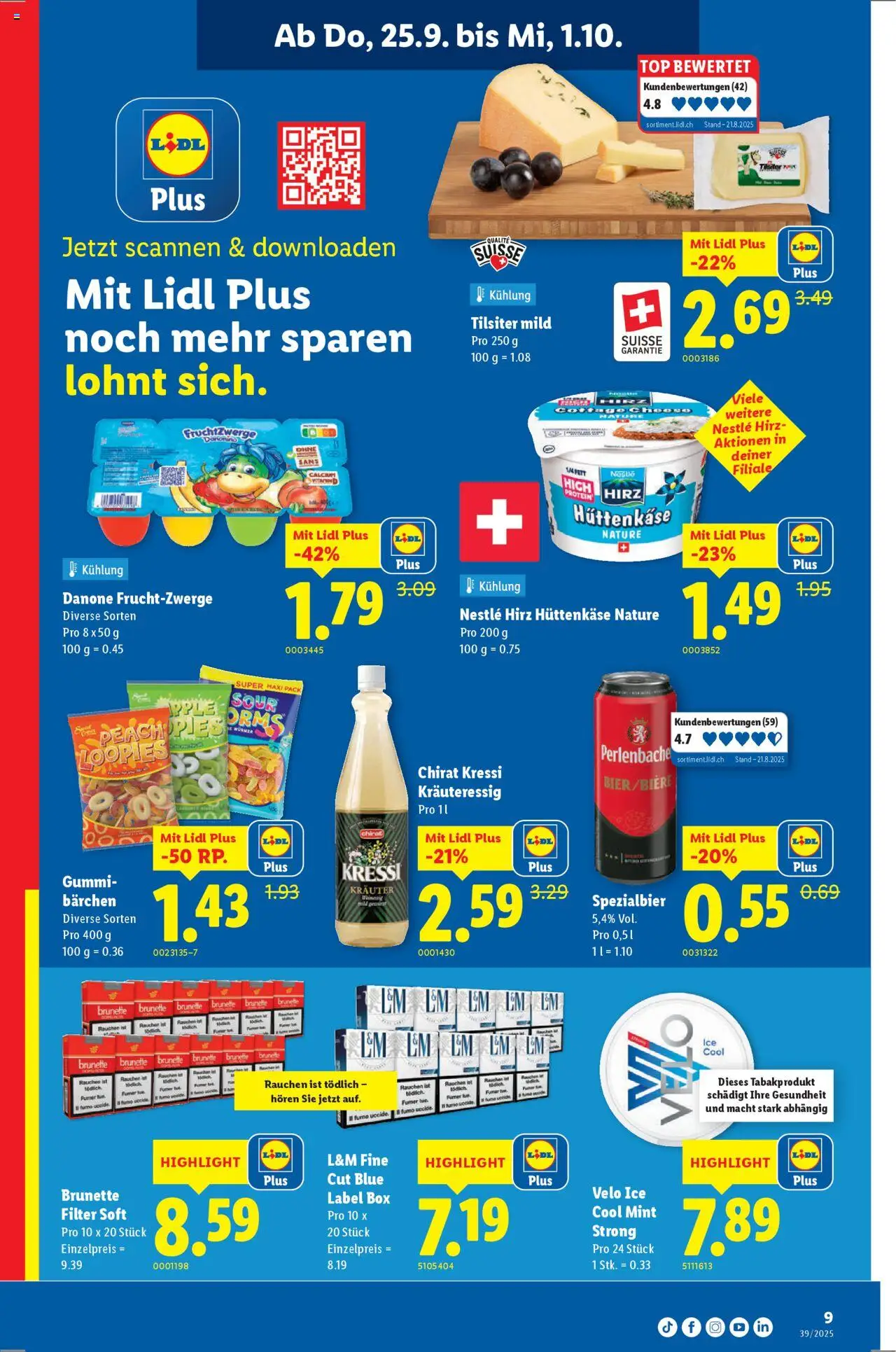Lidl Aktionen – gültig ab 25.09.2025 | Seite: 9 | Produkte: Box, Bier, Hüttenkäse, Top