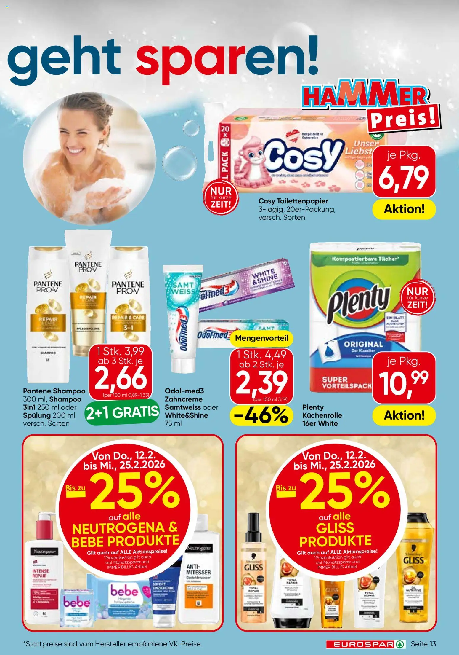 Eurospar Flugblatt - Steiermark gültig ab 12.02.2026 | Seite: 13 | Produkte: Shampoo, Spülung